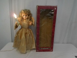 Trim A Home 24&quot; Animated Electric Lighted Angel  Blonde Gold Wings Dress Vintage - £35.62 GBP