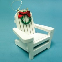 Wooden Beach Chair w/WREATH White Adirondack Coastal Nautical Christmas Ornament - £6.18 GBP