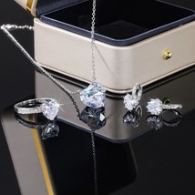Huitan Heart CZ Women Wedding Sets Ring/Earring/Necklace High-quality Silver Col - $29.93