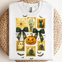 Vintage Halloween Postage Stamp PNG, Ghost Cat Pumpkin PNG, Preppy Fall ... - $3.43 CAD