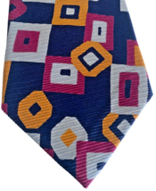 Tino Cosma Tie 100% Silk Made in Italy Geometric Blue Orange Pink Disco ... - $27.83