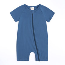 Short Sleeve Short Baby Romper Blue 12-18Mo Cotton Zipper Infant Bodysuit Pajama - £10.22 GBP