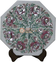 9&quot;x9&quot; White Handmade Wall Decor Tile Inlay Rose Quartz Floral Marquetry ... - £394.75 GBP