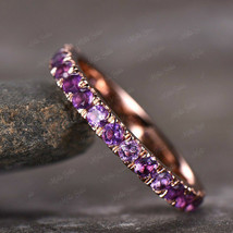 1.2Ct Round Cut Purple Amethyst Eternity 14k Rose Gold Finish Wedding Band Ring - £74.83 GBP