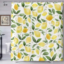 Lemons All Over Fruit Green Leaves Fabric Shower Curtain, Modern, 70&quot; x ... - £11.01 GBP