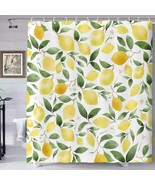 Lemons All Over Fruit Green Leaves Fabric Shower Curtain, Modern, 70&quot; x ... - £10.88 GBP