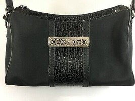 Brighton Black Microfiber Faux Croc Shoulder Bag Handbag w Heart Charm C... - $27.93