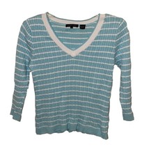 Jeanne Pierre Blue Striped Cable Knit Sweater Womens Small V-Neck - £9.63 GBP