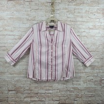 Style &amp; Co Womens Button Up Shirt Size 16 Striped White Pink Burgundy 10... - $5.89