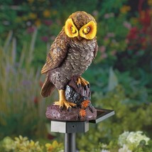 Solar Lighted Eyes &amp; Sounds Brown Owl Garden Statue Stake - Keeps Pests AWAY! - £23.85 GBP