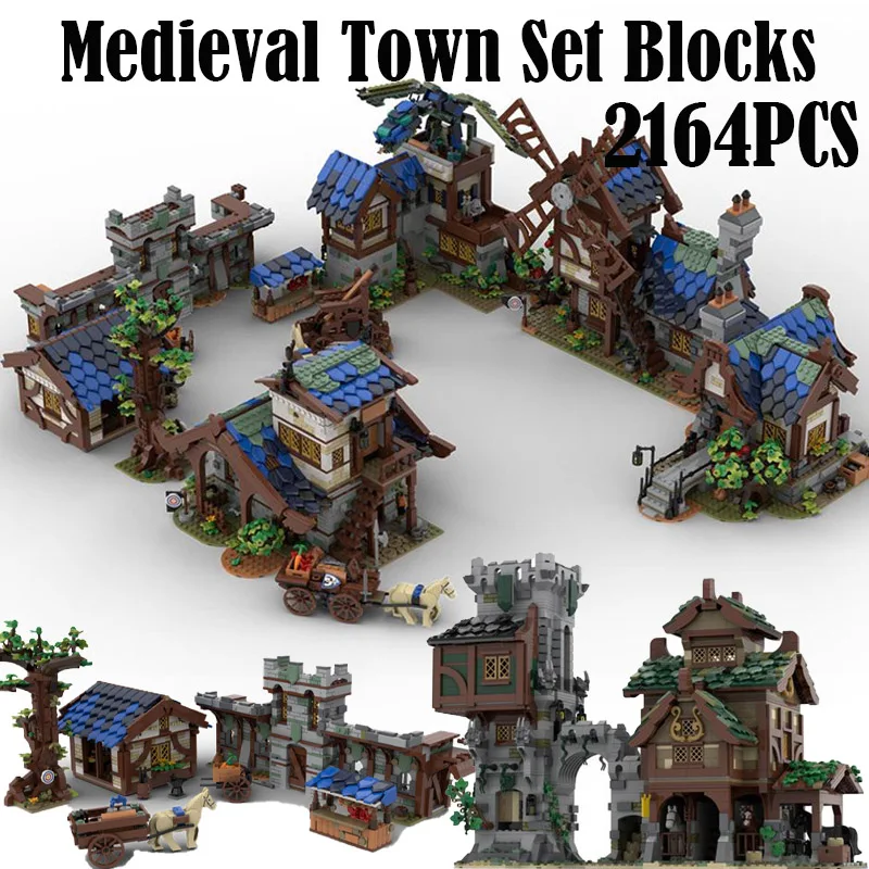 MOC Military Medieval Town Building Blocks Street View City Wall Castle Village - £142.34 GBP+