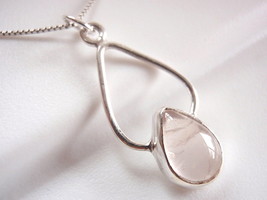 Rose Quartz Dewdrop 925 Sterling Silver Necklace Hoop New Imported from ... - £14.37 GBP