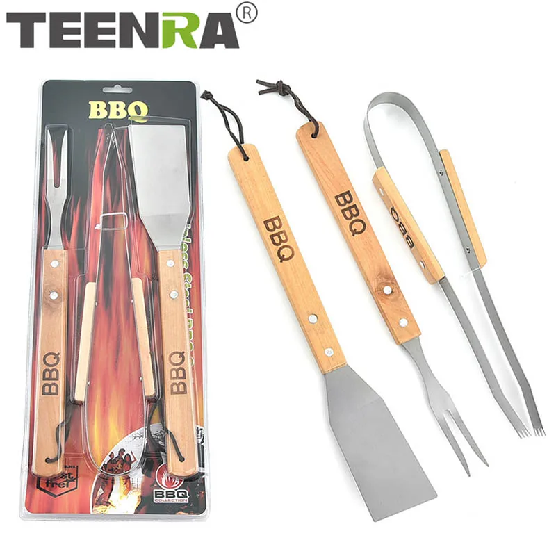 TEENRA 3Pcs Stainless Steel BBQ Grill Utensils Set Non-stick Shovel Tong Clip Fo - £174.82 GBP