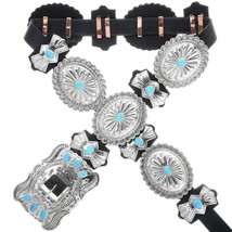 Navajo Turquoise Concho Belt, Repousse Hand Stamped Silver, G Boyd/Joey McCray - £611.71 GBP