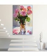 Windowsill rose Canvas Painting Wall Art Posters Landscape Canvas Print ... - $18.78 CAD+