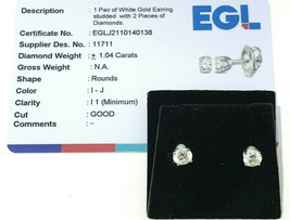  1 ctw 14K White Gold Round Diamond Excellent Solitaire Earrings (Certified) - $6,198.50