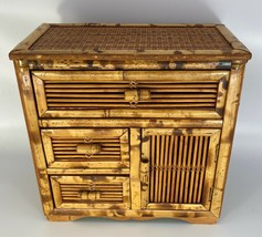 Vintage Jewelry Box or Storage Chest Woven Rattan 3 Drawer I Door - £12.94 GBP
