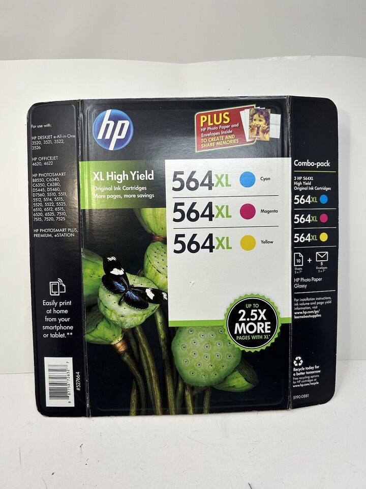 HP 564XL INK Cartridge 3 Color Ink Jet Combo Pack Expiration 4/17 NOS - $19.16