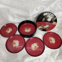 Vintage Japanese Round Lacquer Box with 6 Coasters - £23.66 GBP