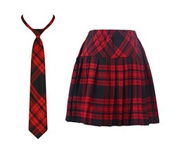 Girl`s Plaid Elasticated Pleated School Skirt With Pre-Tied Adjustable Necktie S - £26.86 GBP