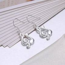 Musical Notes Drop Dangle Earrings Sterling Silver - £9.60 GBP