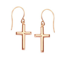 14K Solid Rose Gold Dangle Cross Euro Wire Earrings - £164.66 GBP