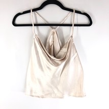 Lulus Hold Onto Love Satin Cowl Neck Cami Tank Top Open Back Cropped Beige L - $13.97