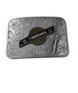 Vintage Montana Western Floral Belt Buckle Silver Tone Black Enamel Cowboy - $21.60