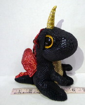 Ty Beanie Boos Grindal the Black Dragon Medium 9&quot; NO TAG Uincorn Gold Horn - £4.70 GBP