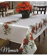 Christmas Memories Red Poinsettia Hollies And Berries Tablecloth 60 x 104 - £43.96 GBP