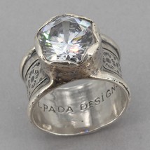 Retired Silpada QUEEN FOR A DAY Textured Sterling Silver CZ Ring R2208 Size 8 - £47.89 GBP