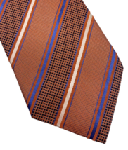 Tom James Tie Necktie Adult Mens Silk Orange Blue White Black Stripe Tex... - $55.95