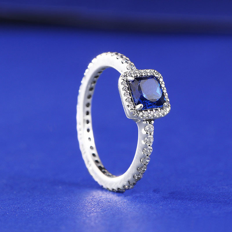 925 Sterling Silver Timeless Elegance,Blue Crystal Ring