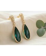Emerald Crystal Earrings 14k Gold Over Sterling Posts - $18.80