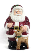 J C Penney Ala Carte Ceramic Santa &amp; Deer Cookie Jar 12.5&quot; - £27.60 GBP