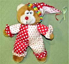 VINTAGE TEDDY BEAR CLOWN PLUSH Superior Toy Novelty 15&quot; Tan White Red He... - £17.77 GBP