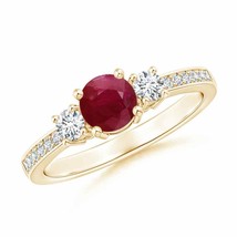 ANGARA Classic Three Stone Ruby and Diamond Ring for Women in 14K Solid Gold - £766.03 GBP