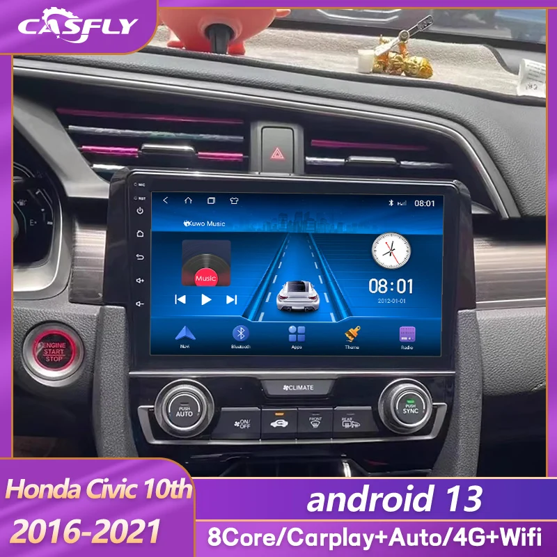 For Honda Civic 10th 2016 2017 2018 2019 2020 Android 13 Car Radio Stereo - £96.28 GBP+