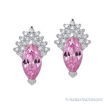 925 Sterling Silver Faux Pink Topaz Crystal &amp; Faux Diamond Fashion Drop Earrings - $20.18