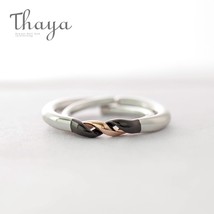 Thaya Winding Design Finger Ring s925 Silver Black and Rose Gold Simple Couple I - £38.87 GBP