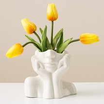 Dhyxzca White Ceramic Face Vase, Female Form Head Half Body Bust Vases Boho - £33.56 GBP