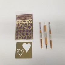 Vintage Dreamweaver Leaves Stencil &amp; Stencil Tools, Bonus Heart Stencil,... - £13.74 GBP