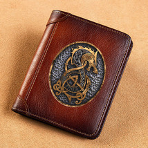  Men Wallets Vintage Viking Dragon Symbol Short Card Holder Purse Luxury Brand M - £62.69 GBP