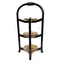 Chinese Wood Plates Holder Caddy Rack Stand 11 Bamboo Plates 16&quot;h Vintag... - $19.77