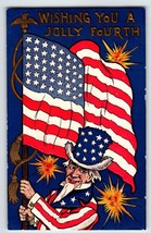 4th Of July Postcard Uncle Sam Fireworks USA Flag Ullman Series 2315 Unposted - £78.36 GBP