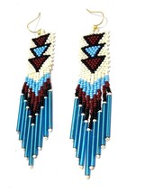 seeds beads native American earrings Blue, White &amp; Brown Beaded Jewelry - £16.56 GBP