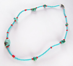 Cute Delicate Vintage Turquoise And Seed Bead Ankle Bracelet W/ 925 Silv... - $19.79
