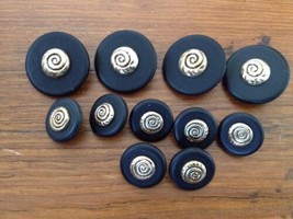 Lot of 11 Vintage 80s 90s Spiral Black Plastic Brass Shank Buttons 2.5cm... - £19.97 GBP