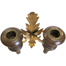 Vintage Homco Double Wall Sconce Candle Holder Home Interior Wood &amp; Gold... - $29.79
