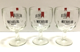 Vintage 70s Set of 3 Michelob Beer Thumbprint Goblet Stem Glass Logo Drinking - £44.61 GBP